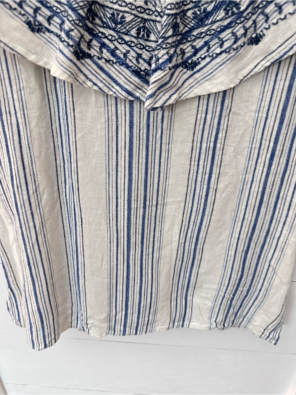 NEW Democracy S blue stripe linen blend off the shoulder top coastal vacation - Picture 12 of 14
